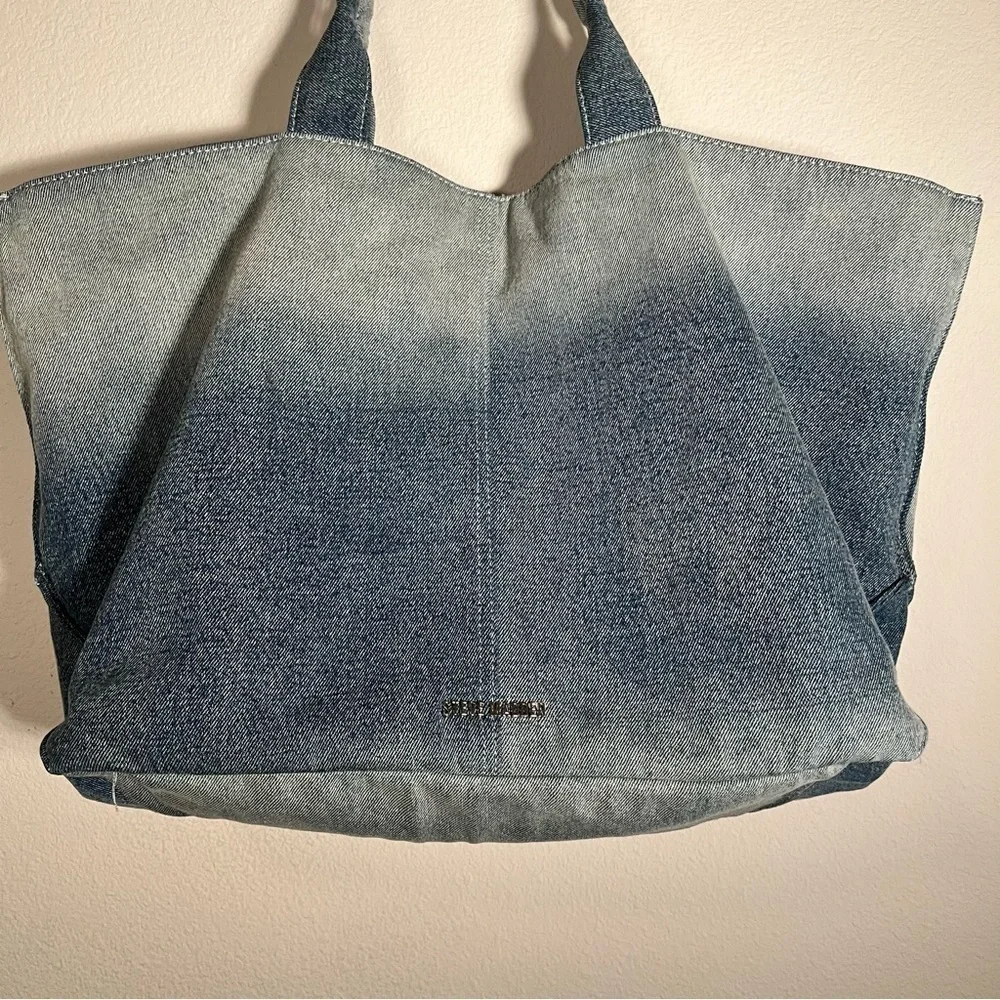 Steve Madden Large Denim Tote Bag with Multi Pockets | Oversized Casual Carryall